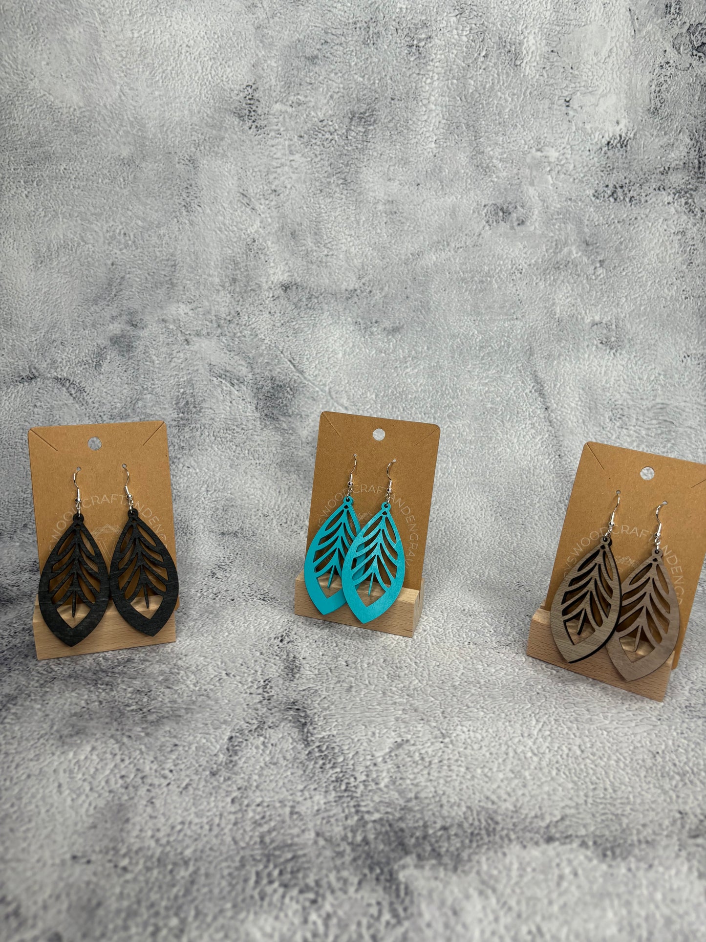 Handcrafted Laser-Cut Wooden Earrings - Teardrop Branch Symphony