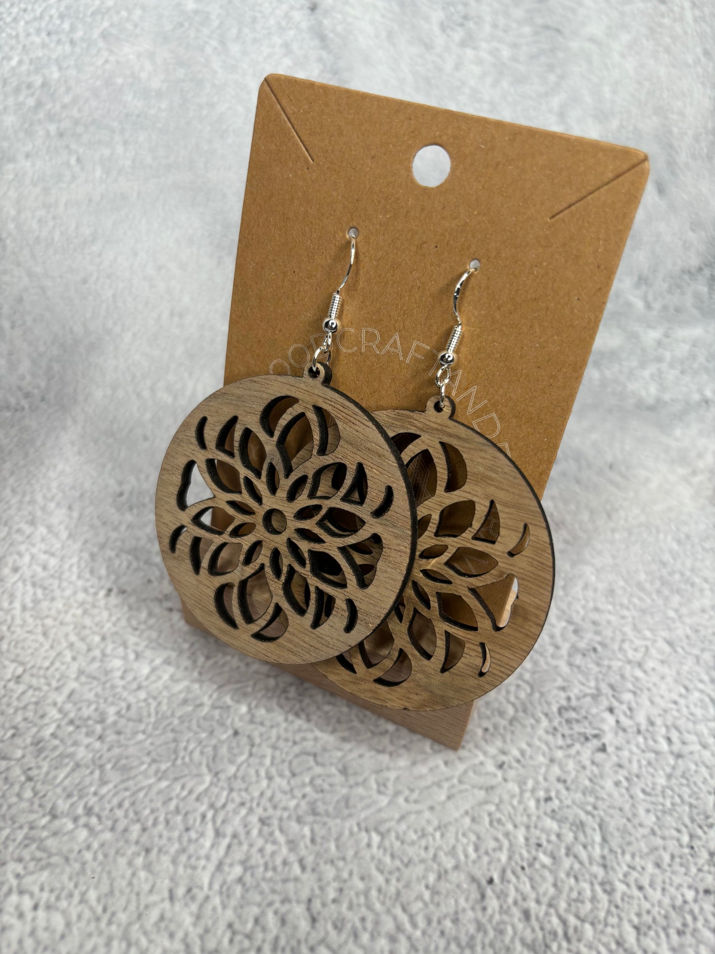 Handcrafted Laser-Cut Wooden Earrings - Bohemian Floral Mandala Motif