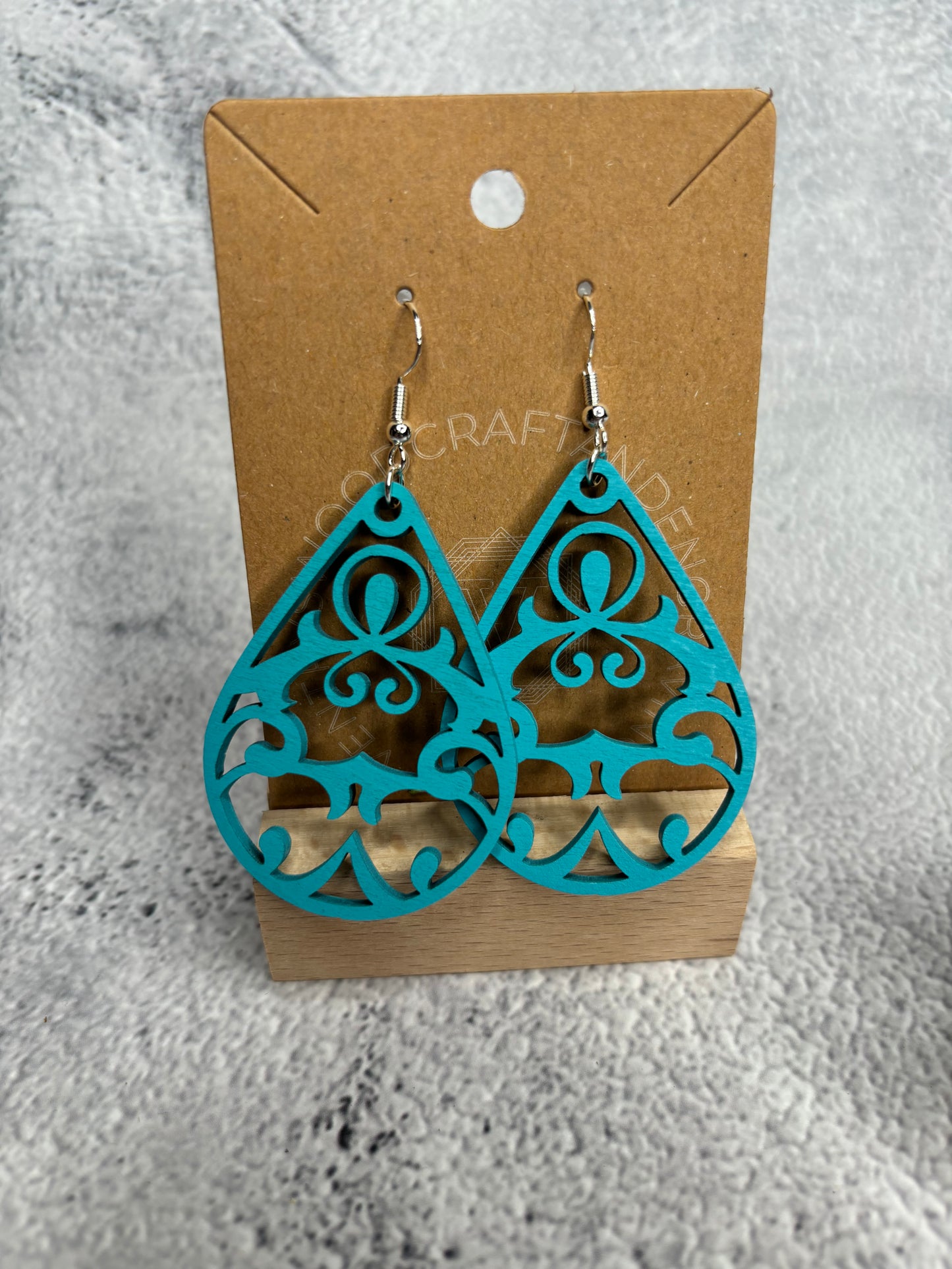 Handcrafted Laser-Cut Wooden Earrings - Ornate Teardrop