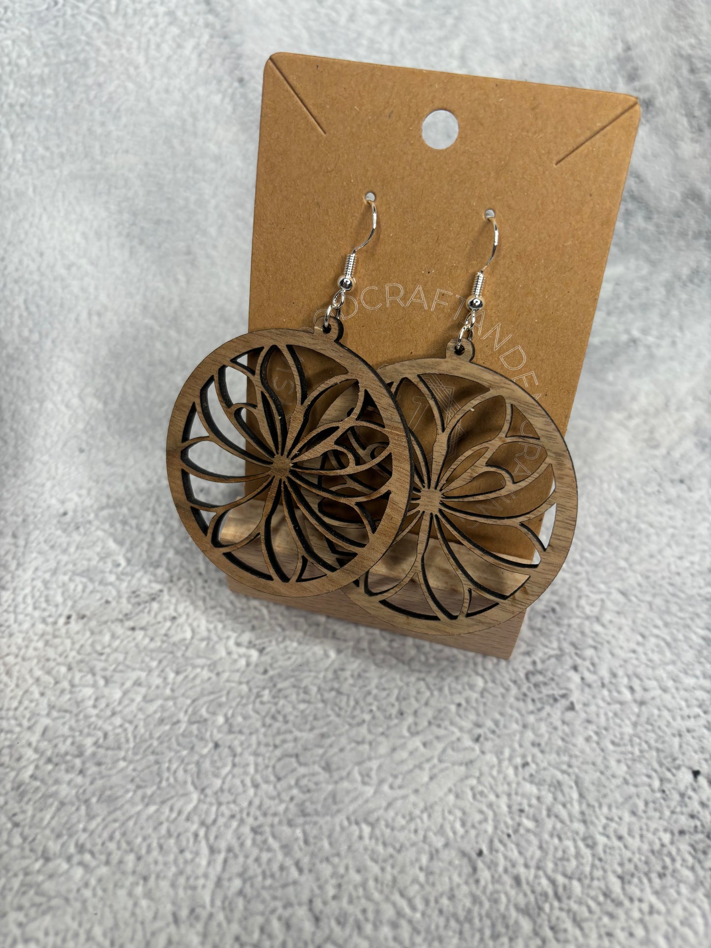 Handcrafted Laser-Cut Wooden Earrings - Circular Petal Harmony