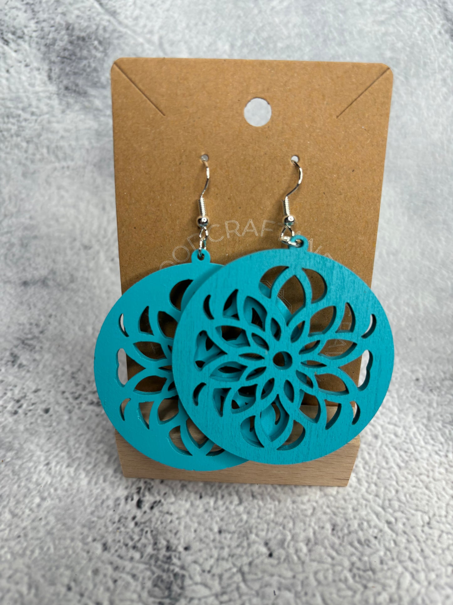 Handcrafted Laser-Cut Wooden Earrings - Bohemian Floral Mandala Motif