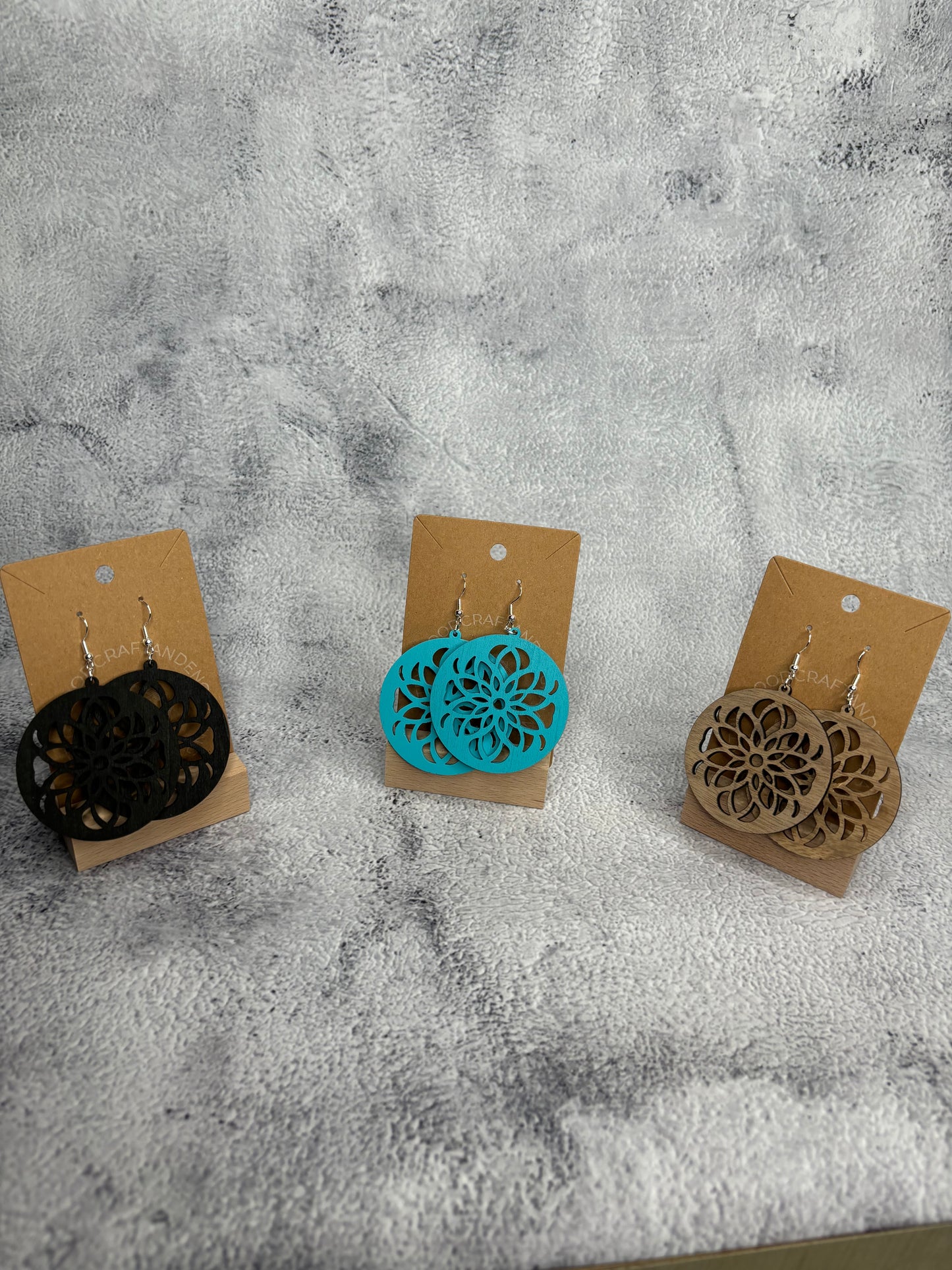 Handcrafted Laser-Cut Wooden Earrings - Bohemian Floral Mandala Motif