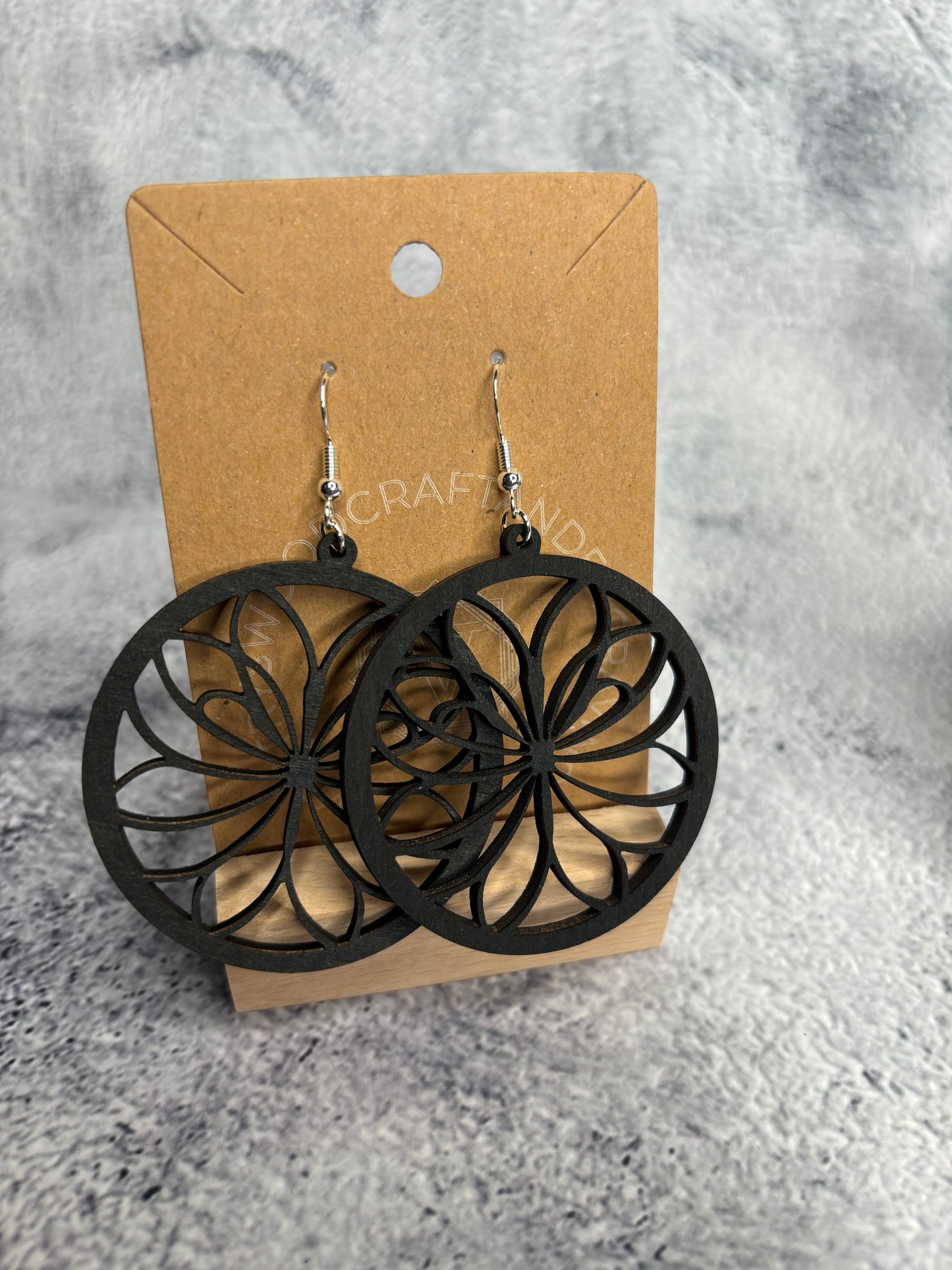 Handcrafted Laser-Cut Wooden Earrings - Circular Petal Harmony