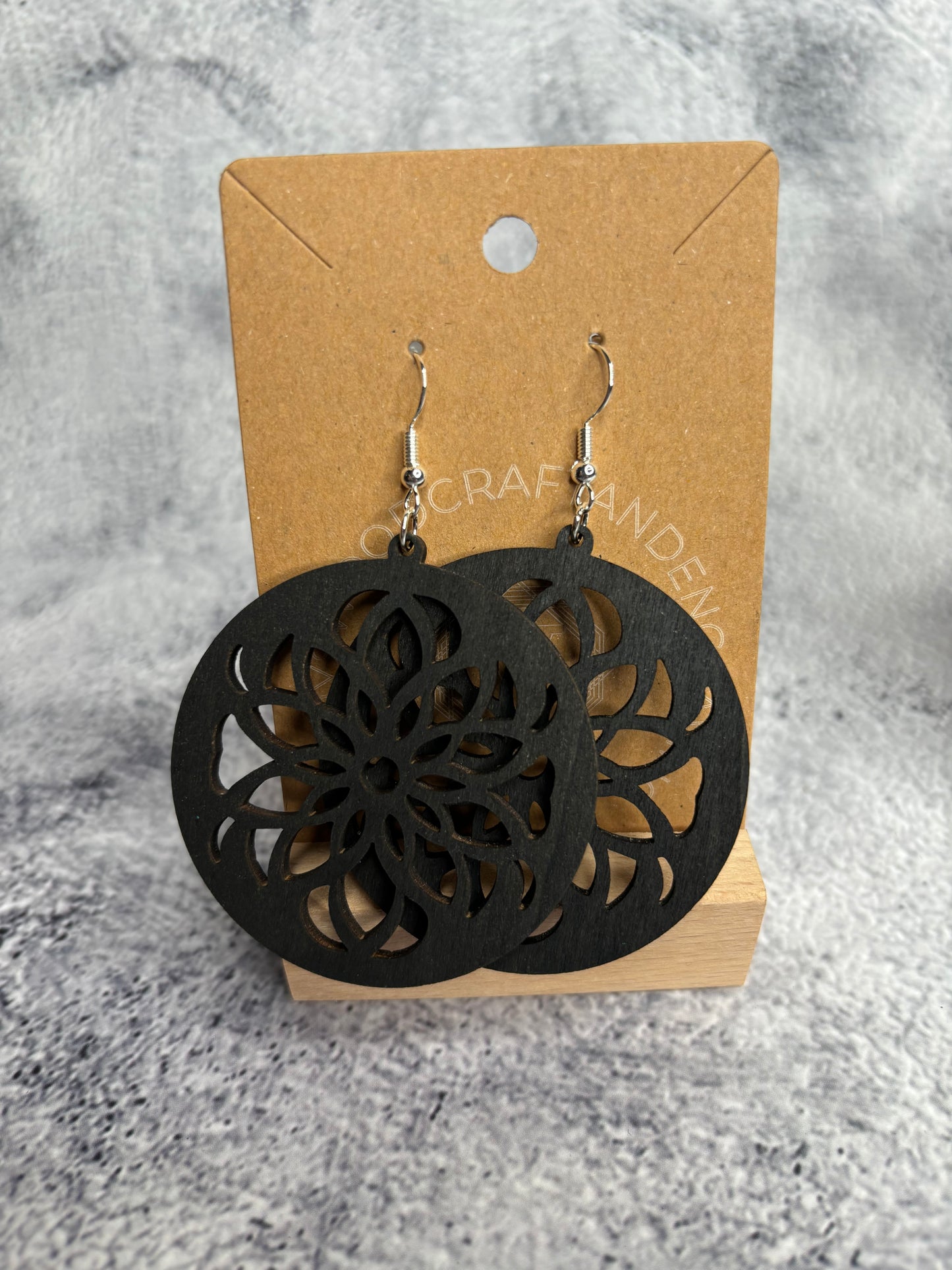 Handcrafted Laser-Cut Wooden Earrings - Bohemian Floral Mandala Motif