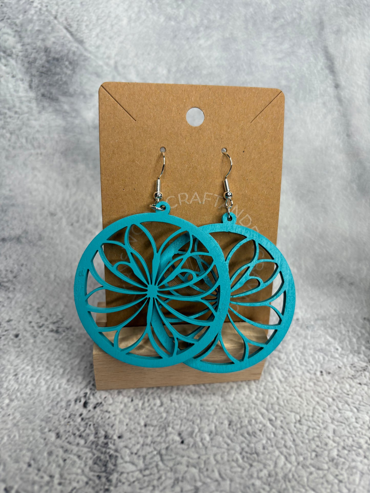 Handcrafted Laser-Cut Wooden Earrings - Circular Petal Harmony