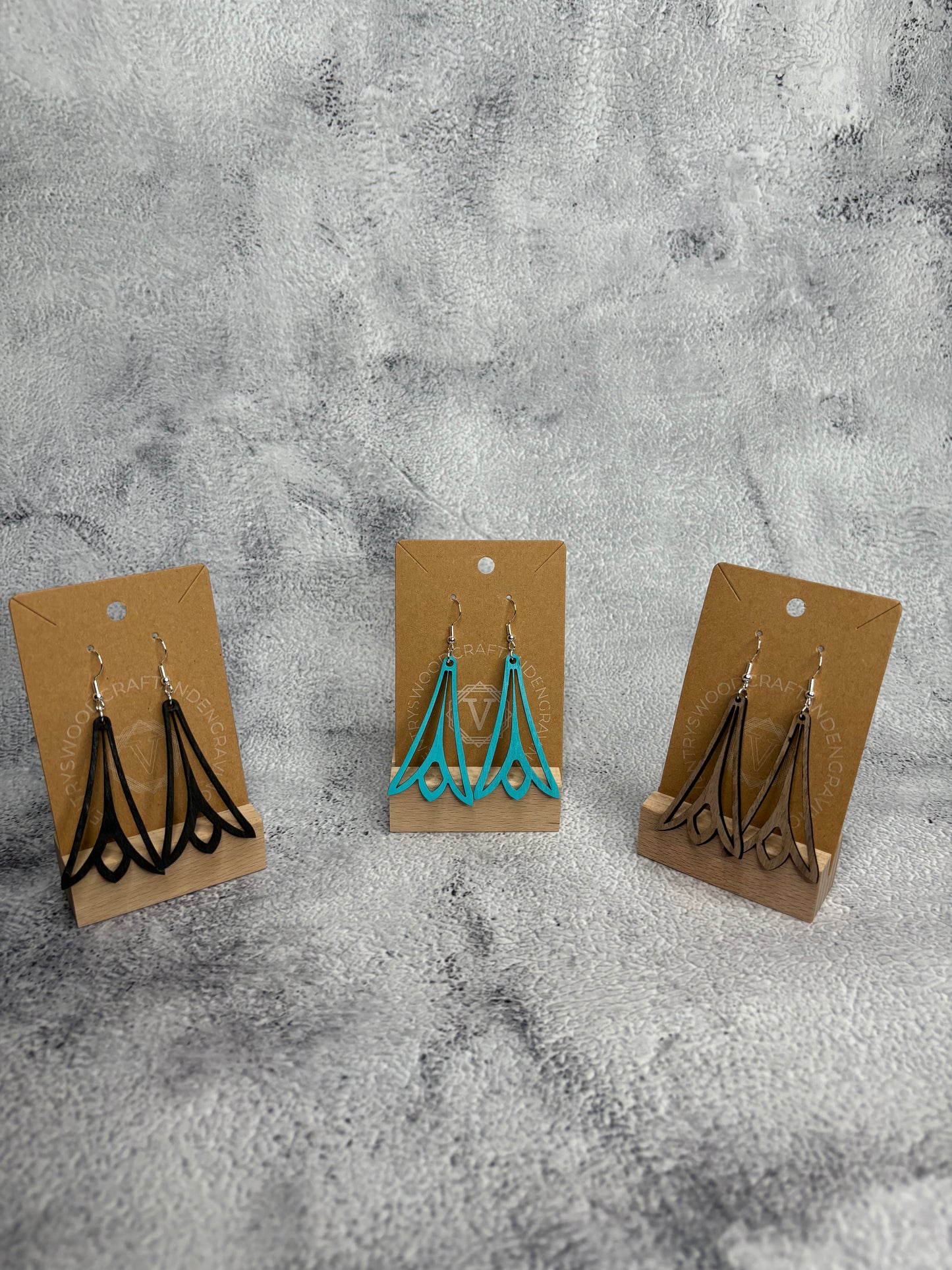 Handcrafted Laser-Cut Wooden Earrings - Petal Sophisticate
