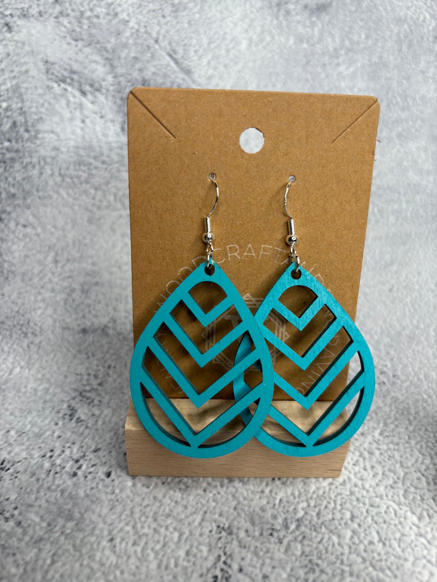 Handcrafted Laser-Cut Wooden Earrings - Teardrop Wave Serenity