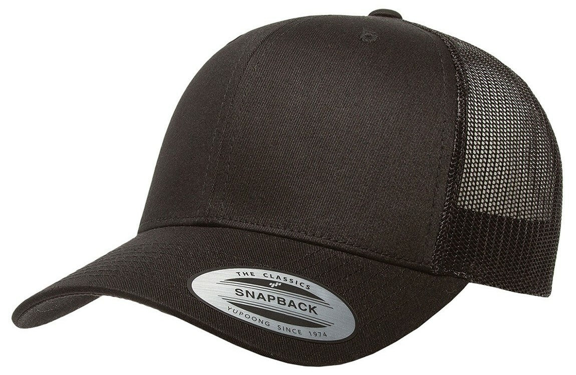 A black Yupoong 6606 hat for custom leatherette patche.